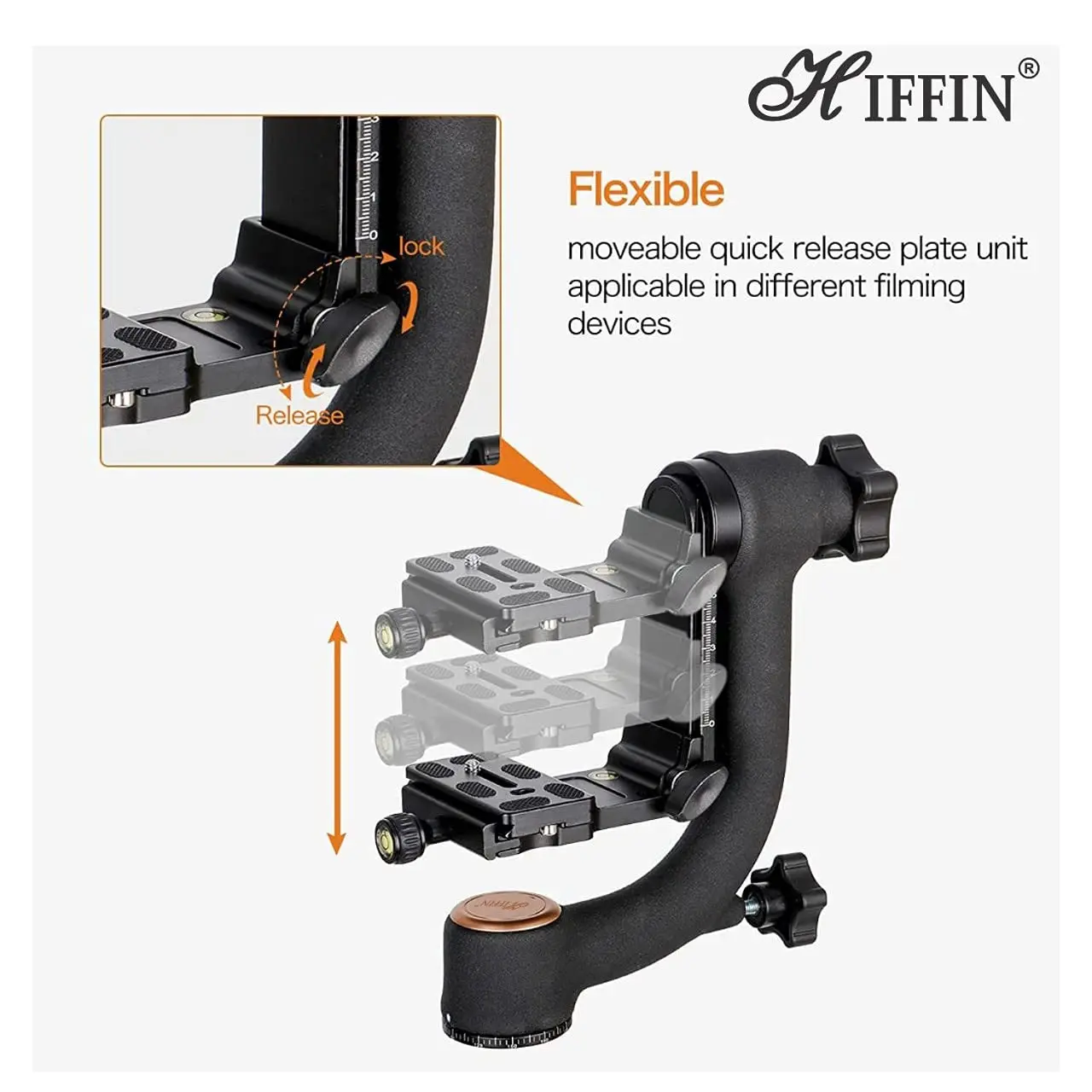 Durable professional heavy duty metal 360 degree panoramic gimbal tripod head with arca-Swiss standard 1/4' quick release plate