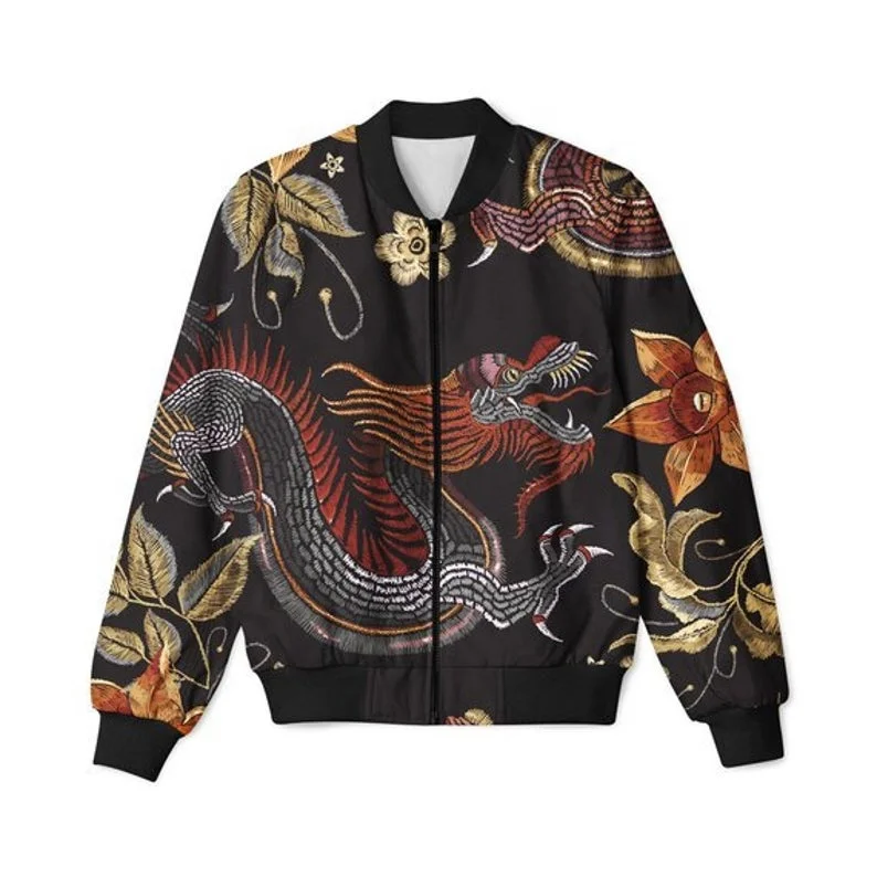Wholesale Bomber jacket Japanese retro dragon Printed Unisex Bomber sublimation jacket