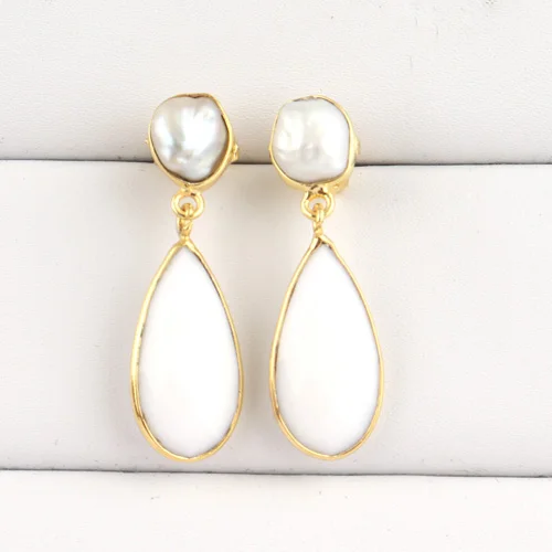 Fashion statement briolette cut white agate & fresh water pearl drop earring gold/silver plated high quality drop dangle earring