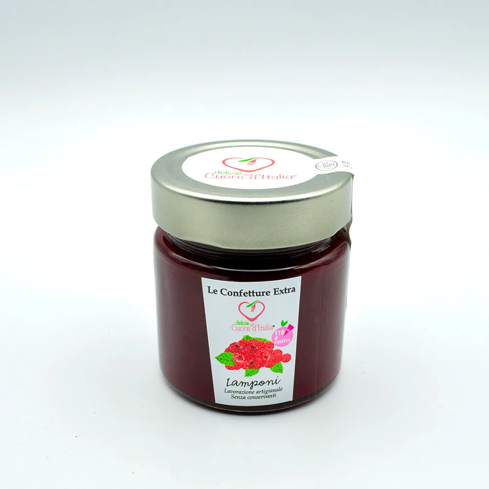 High quality  Made in Italy Raspberry Jam Jam 250gr jar without preservatives for export without pectin with 150 gram