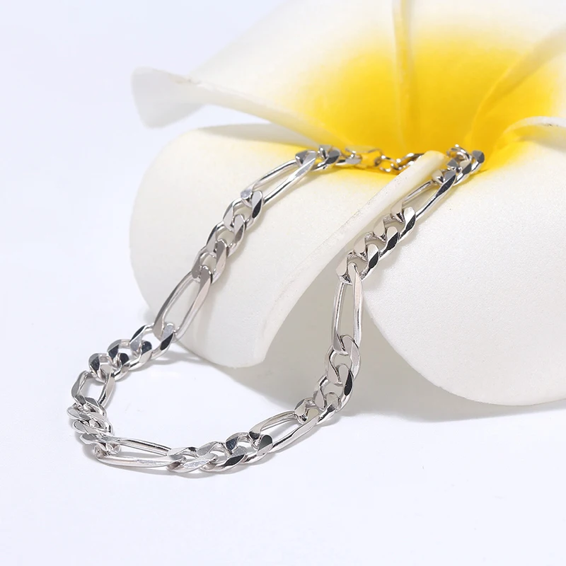 
RINNTIN SB66 Fashion 2020 Jewelry 925 Sterling Silver 5.0mm Diamond-Cut Figaro Chain Bracelet for Women Men 