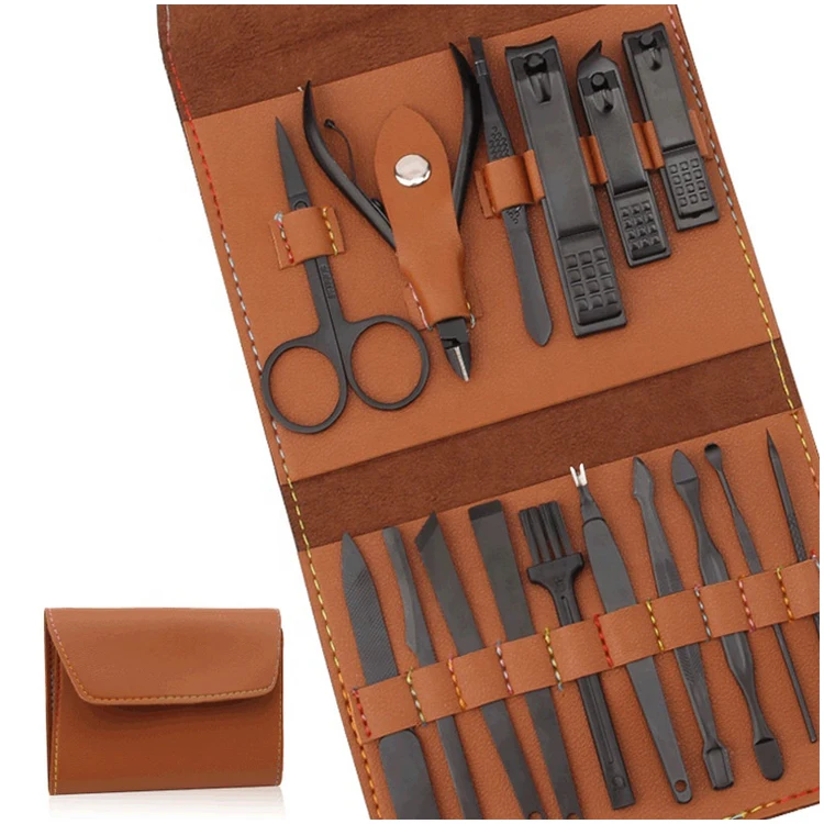 
Professional Pedicure Manicure Set 16 piece Stainless Steel Beauty Nail Care tools kit 16Pcs Nail clippers set with Soft PU BagH 