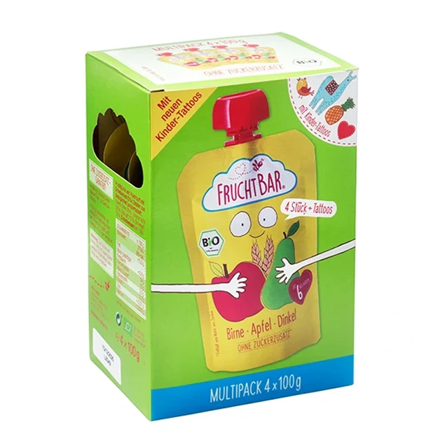 
Fruchtbar Organic puree Pear-apple-spelled with kids tattoos baby food porridge 4x100g 