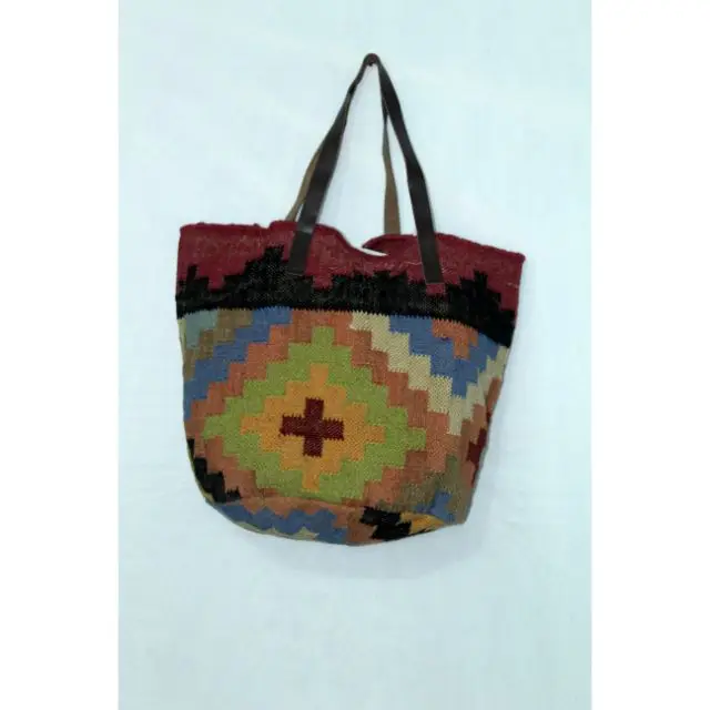 ETHNIC INDIAN DURRIES CARPET MULTI HANDMADE COTTON  WOMEN BAG