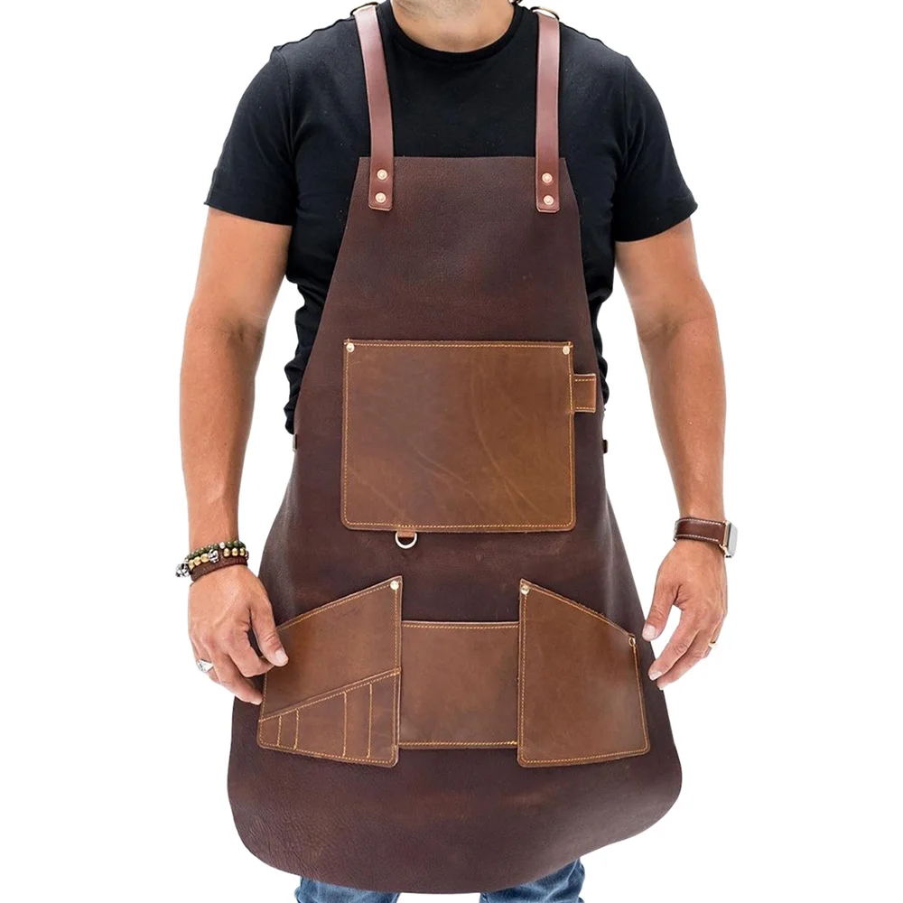 Premium Handmade Leather Welding Apron XL Size Design for Men Comfortable Chef Cooked Kitchen Factory Restaurant Use