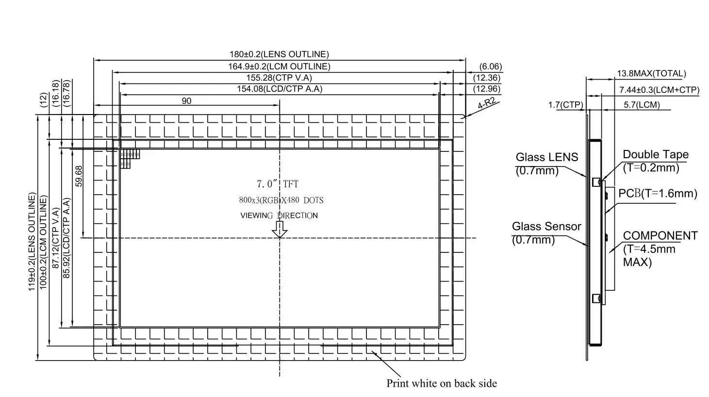 Touch screen tft lcd 7 inch with 24RGB interface 800x480 Resolution IPS 250 nits tft lcd 7 inch LCD Display Panel