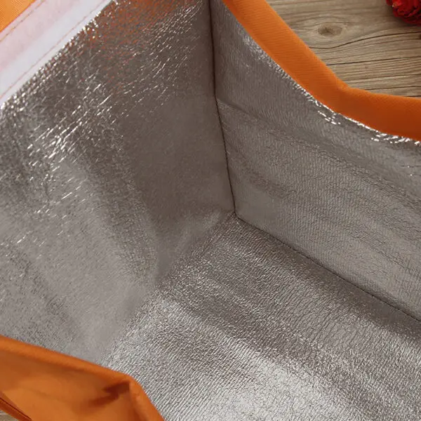 plain orange non woven insulated camping foldable picnic soft cooler lunch bag with velcro closure cake fast food take away