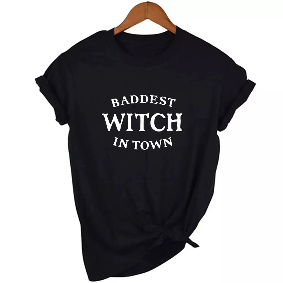 
Baddest Witch In Town Women Halloween Custom T-shirt Gothic Short Sleeve T Shirts Graphic Grunge Street wear Female Tops 