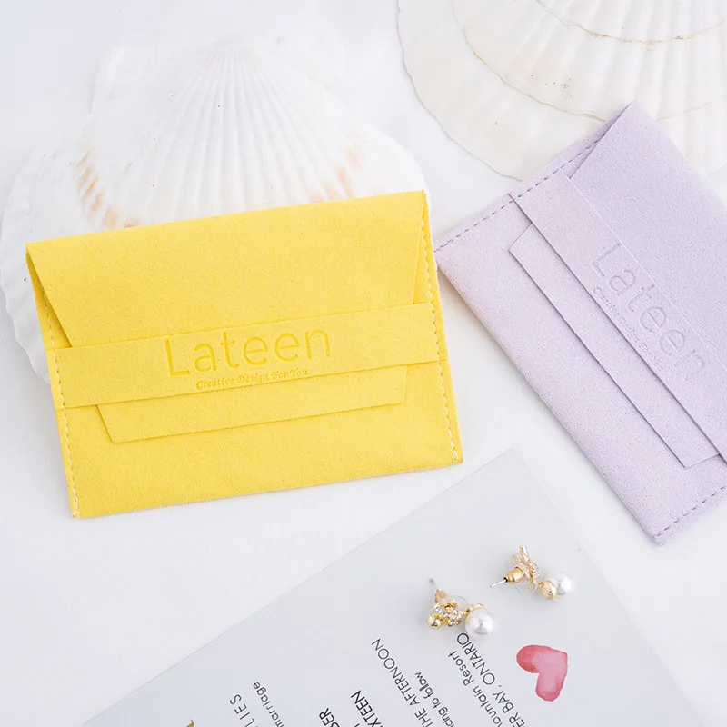 Simple Jewelry Pouch Microfiber Yellow Purple Envelope Jewelry Pouch with Logo