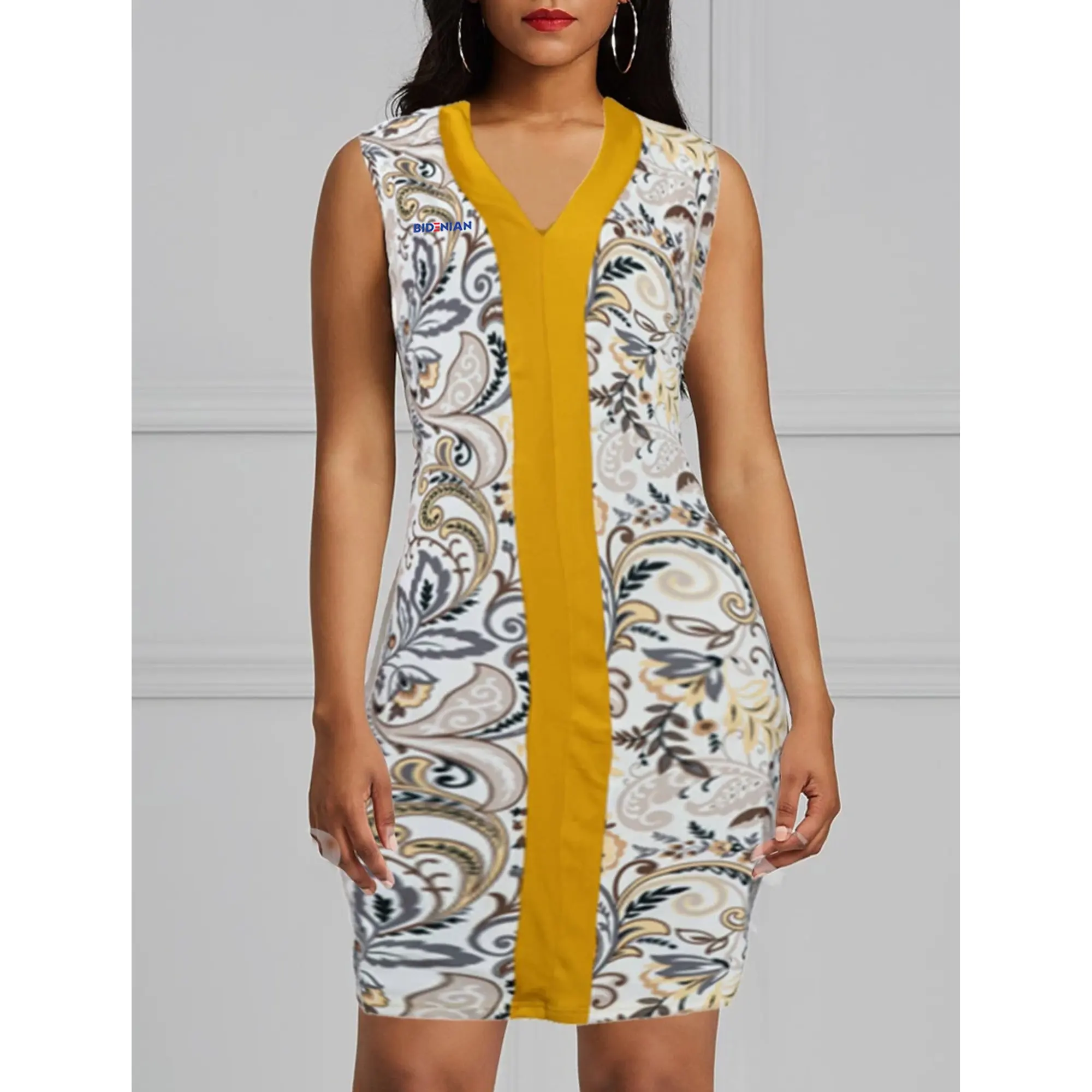 
Casual Sleeveless Long Top With Golden Stripe & Amazing Body Print 