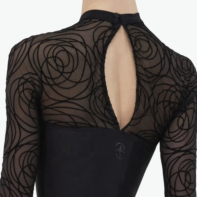 Стандартный балетное трико с длинным рукавом воротник-стойка в комплекте кружевным плетением застежкой-липучкой; Витой линейный танцевальная одежда для взрослых и детей