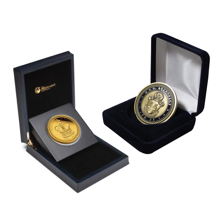 Оптовая продажа, металлическая бархатная коробка для монет