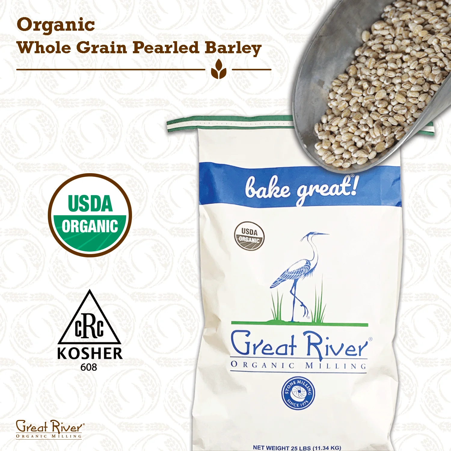 Great River Organic Milling, Whole Grain, Pearled Barley, Organic, 25-Pounds (Pack of 1) Whole Wheat Flour