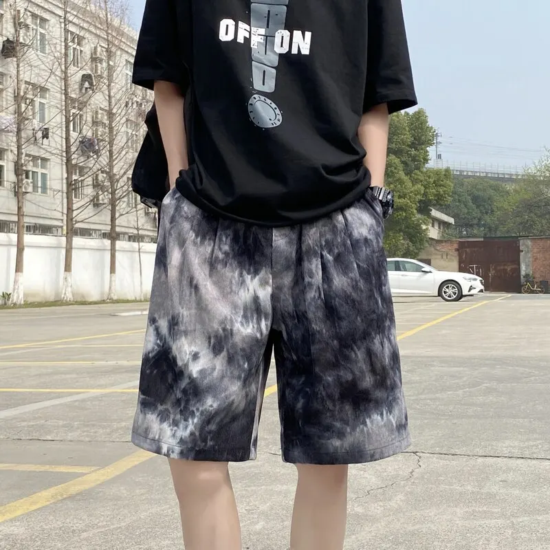  Шорты с принтом тай-дай Яркая молодежная повседневная одежда модная уличная средняя талия хип-хоп до колена пляжные