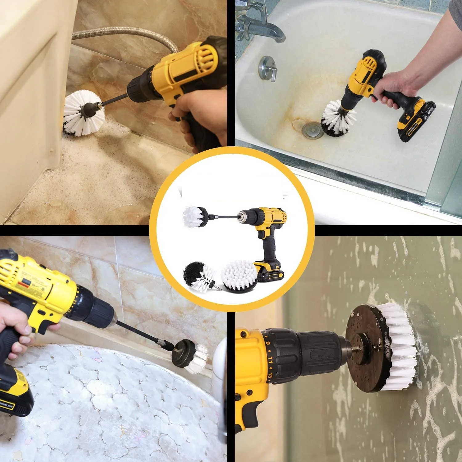 
White 4pcs Drill Brush Power Scrubber Attachment 