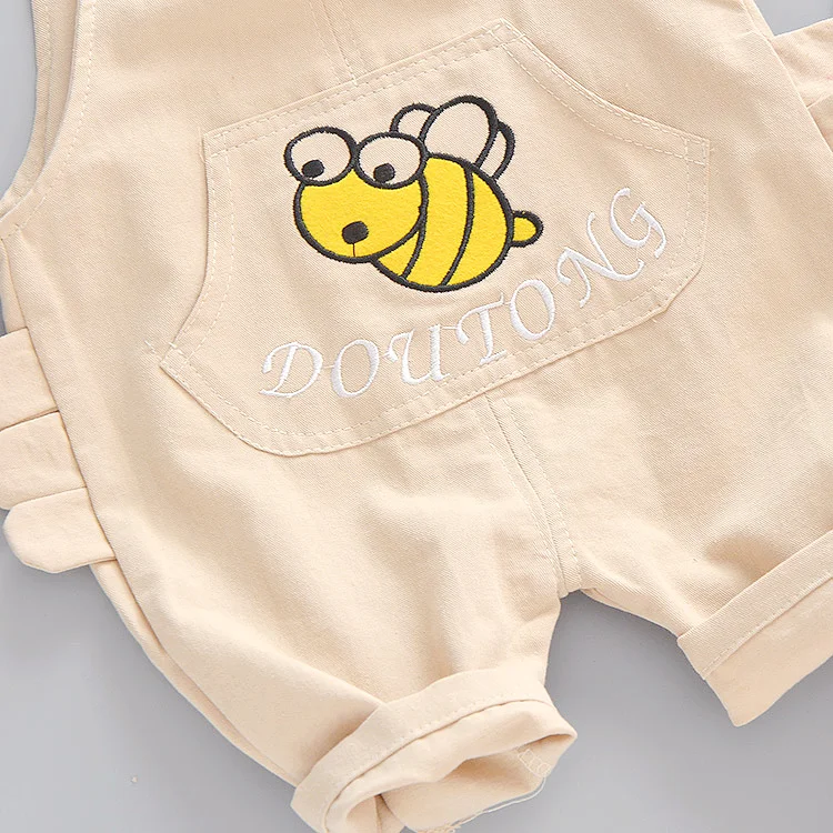 Girl summer suspenders pants small bee pattern + stripe T-shirt set kids girl summer kids clothing wholesale