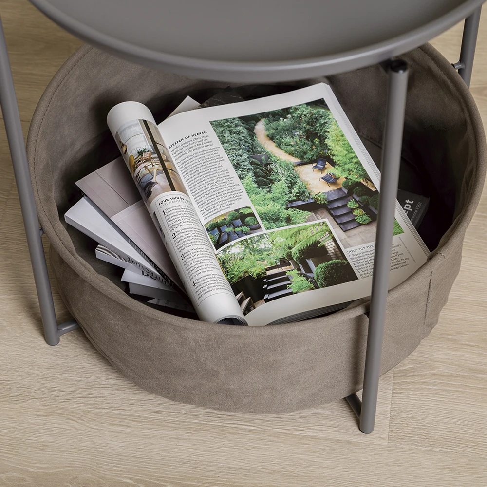 Современный компактный круглый Диванный боковой столик с холщовой корзиной для хранения