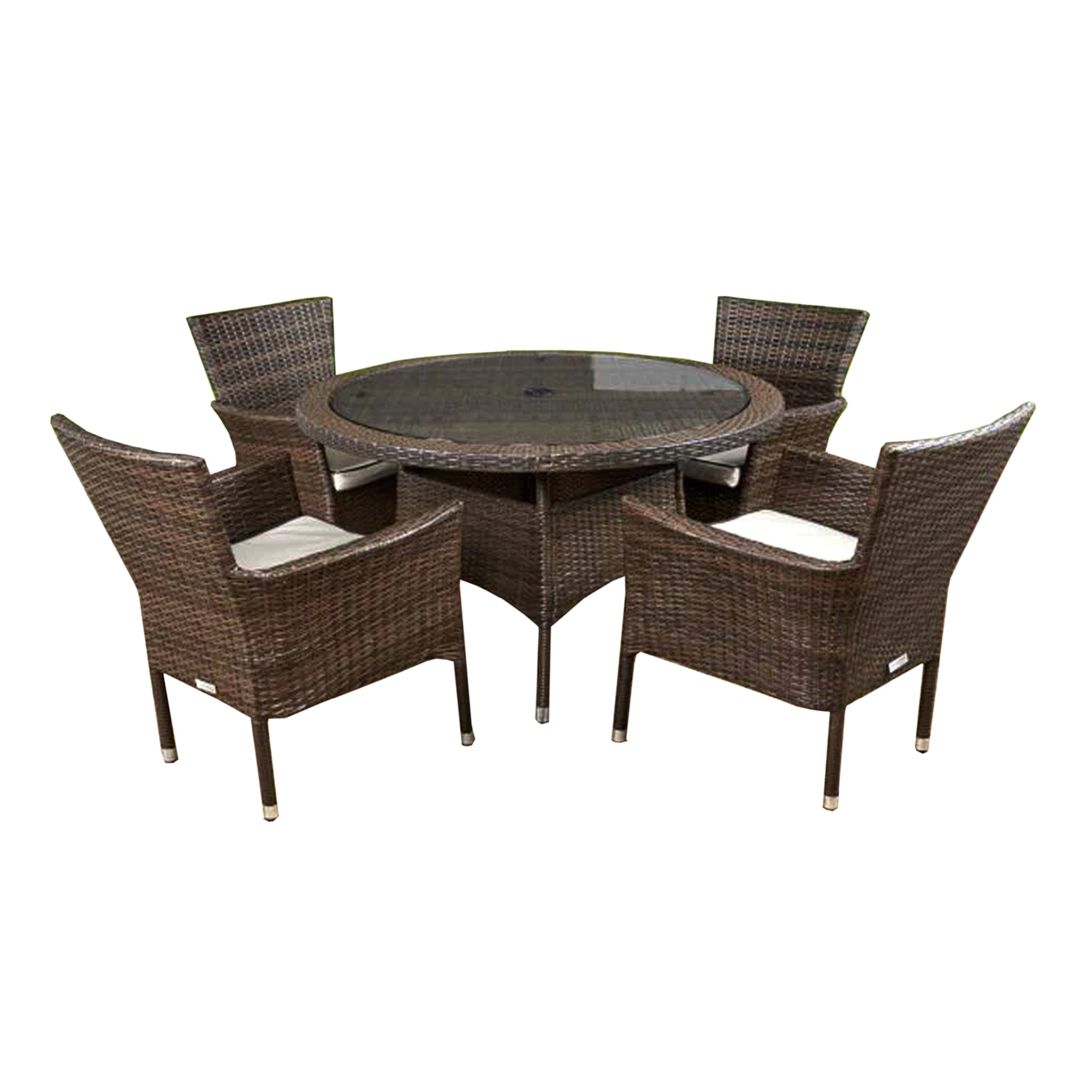 brown rattan wicker dining table set  aluminium frame outdoor dining table set luxury round rattan dining table and 4 chairs