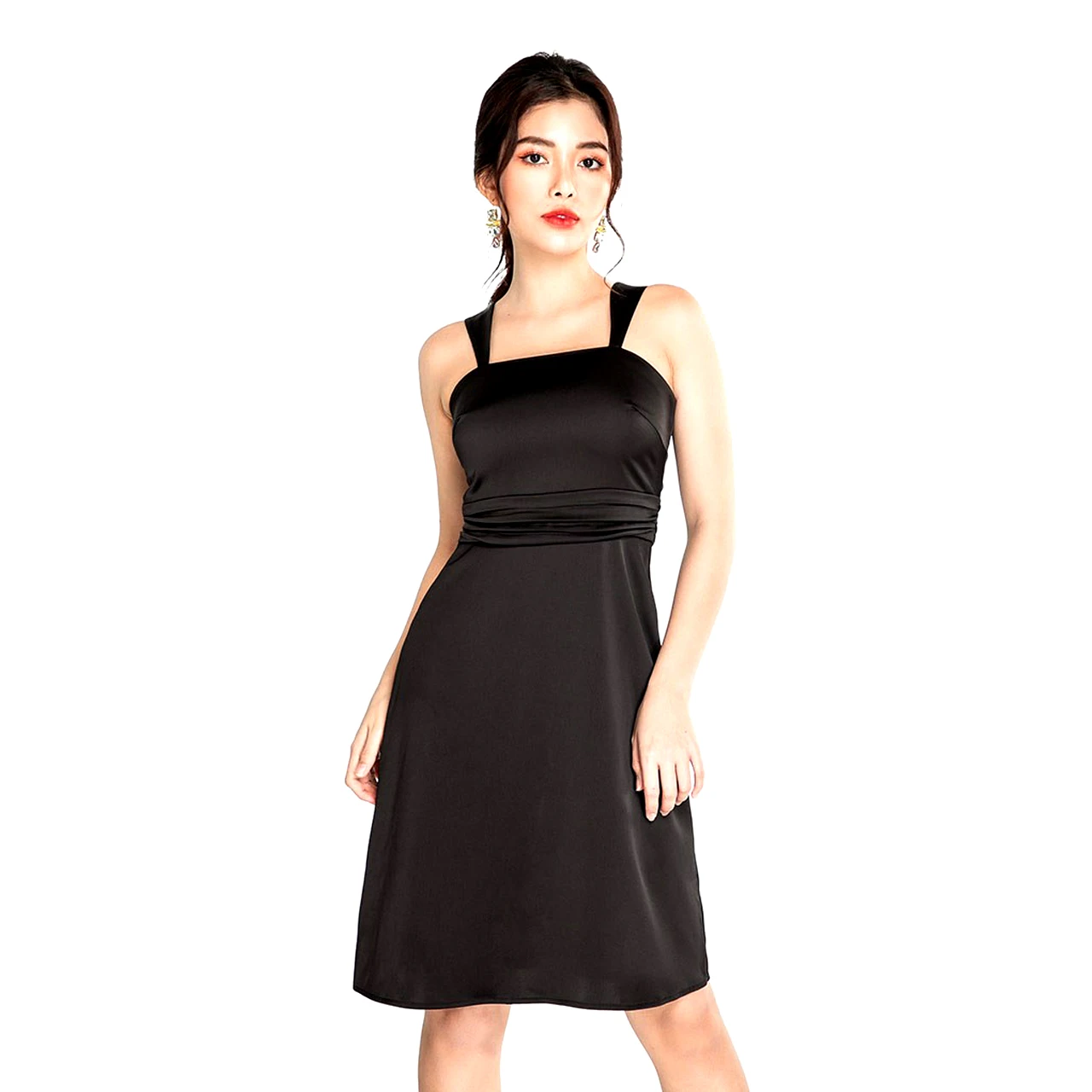 Solid Color Spaghetti Strap Satin Dress Sexy Women Sleeveless One-Piece Dress for Summer Club Party Wear Lady  Made in Vietnam