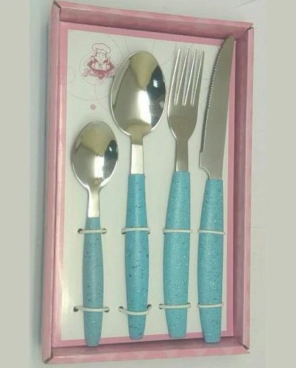 Yiangjiang factory Set of 24 classic cutlery set tea spoon, spoon, knife and fork with plastic colorful handle, OEM design