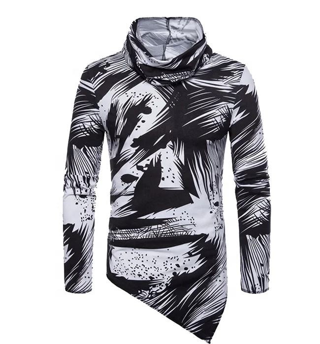 New Item Graffiti Printing Irregular Hem Long Sleeve T-Shirts for Men