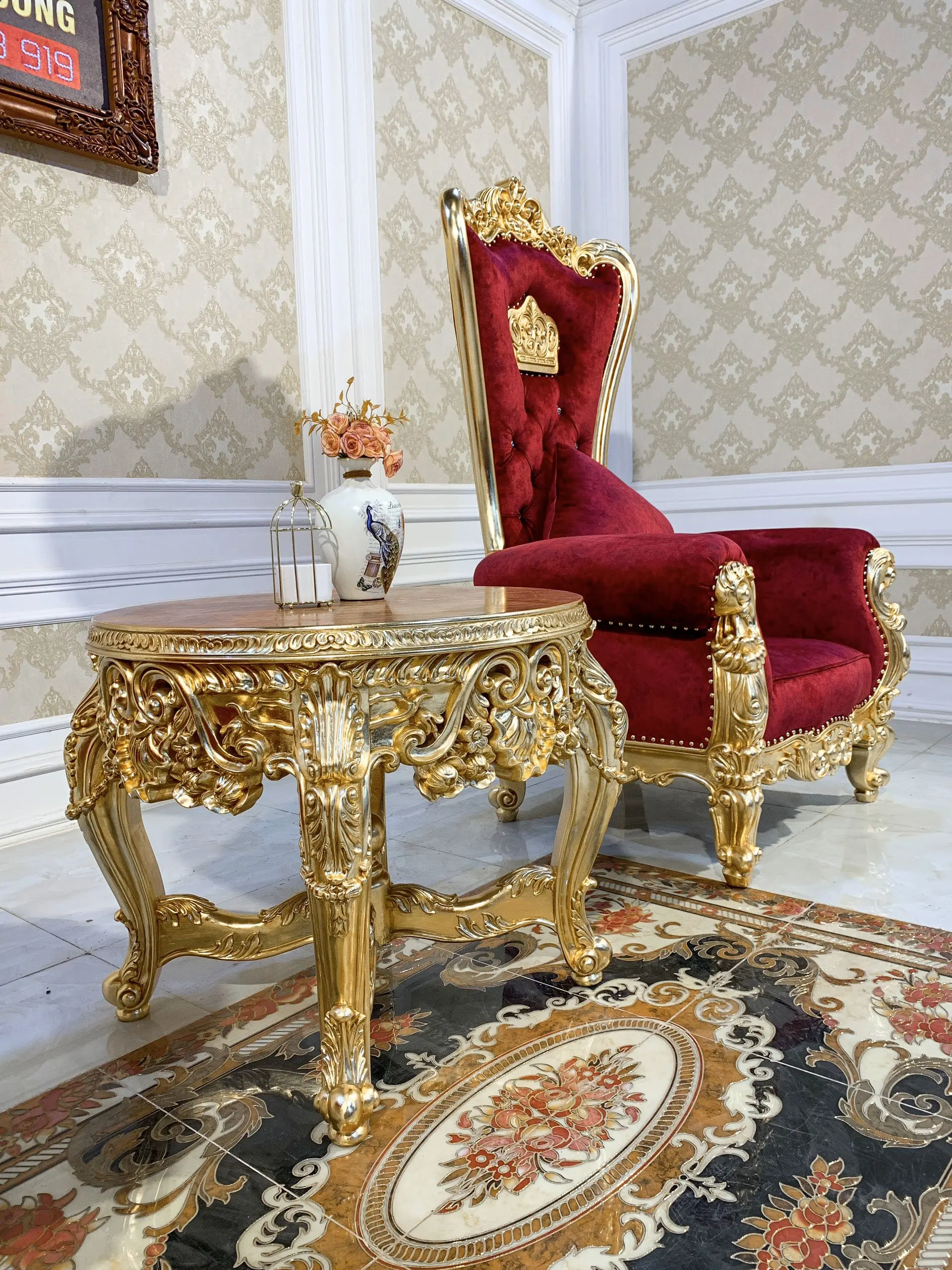 
Customized Luxury Furniture Living Room Fabric Sofa, Royal Luxury 3-piece neoclassical sofa set 
