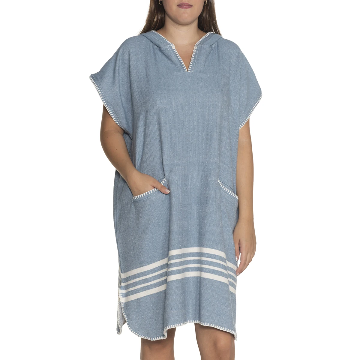 Beach Tunic with Farmer Stitched Adult Poncho Fashion Design High Quality Bathrobe 100% Turkish Cotton S M L XL