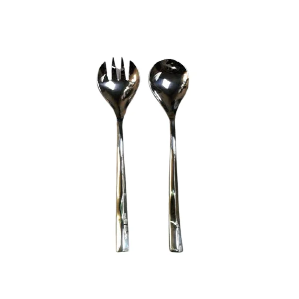 Зеркальный полированный металлический салатный сервер со стальной ручкой металлическая салатная ложка и вилка ручной работы для кухни оптовая цена