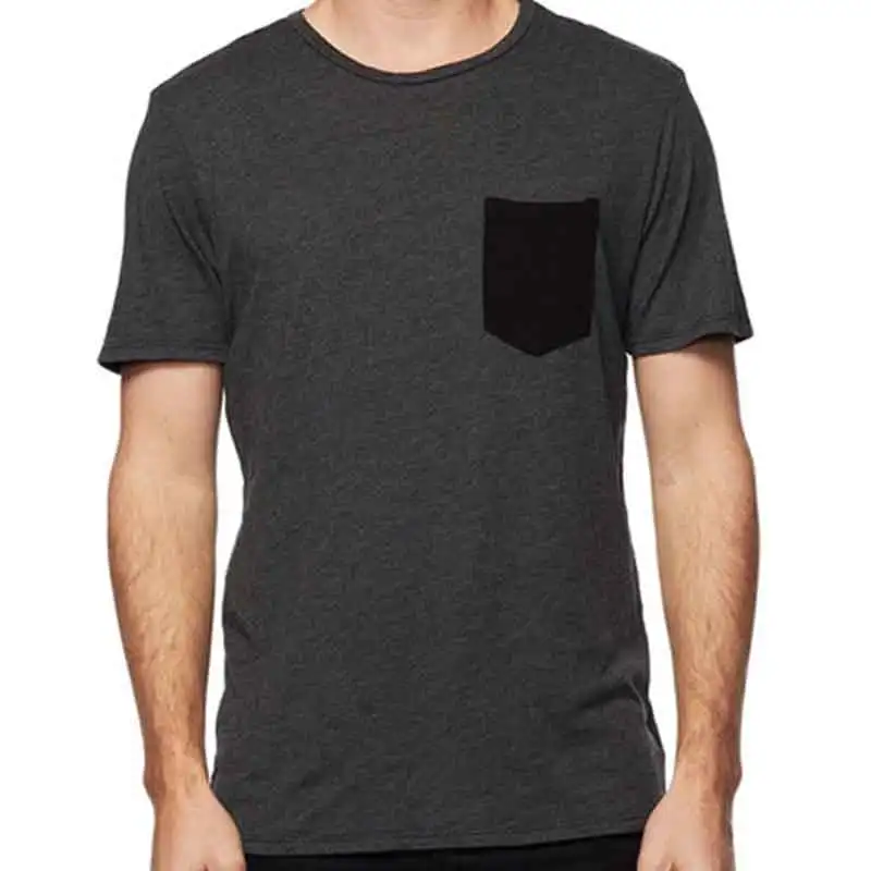 High Quality Wholesale Custom Screen Printing Logo Cotton T-shirts Rib-knit Front-Pocket T-Shirts