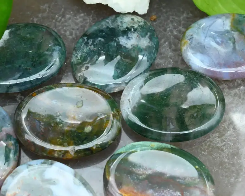 Moss Onyx Worry Stone Thumb Stone Chakra Reiki Crystal Items Alfazal Agate Handmade Natural Size 35x45 MM Gemstone Feng Shui