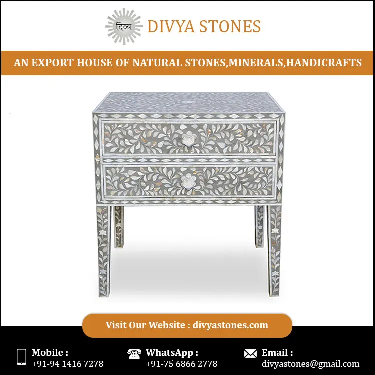 
Indian Handmade Modern Mother of Pearl Inlay Chest of Drawers for Living Room Table Furniture 