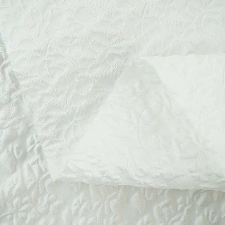 White foam micro stereo small leaf jacquard 100% pure polyester for evening dress fabric