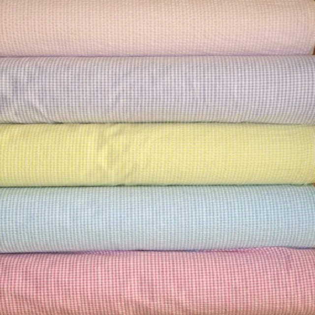 Organic Certified 100% Cotton Yarn Dyed Seersucker Fabrics Accepted Customized Logo Soft Material High Quality Sustainable