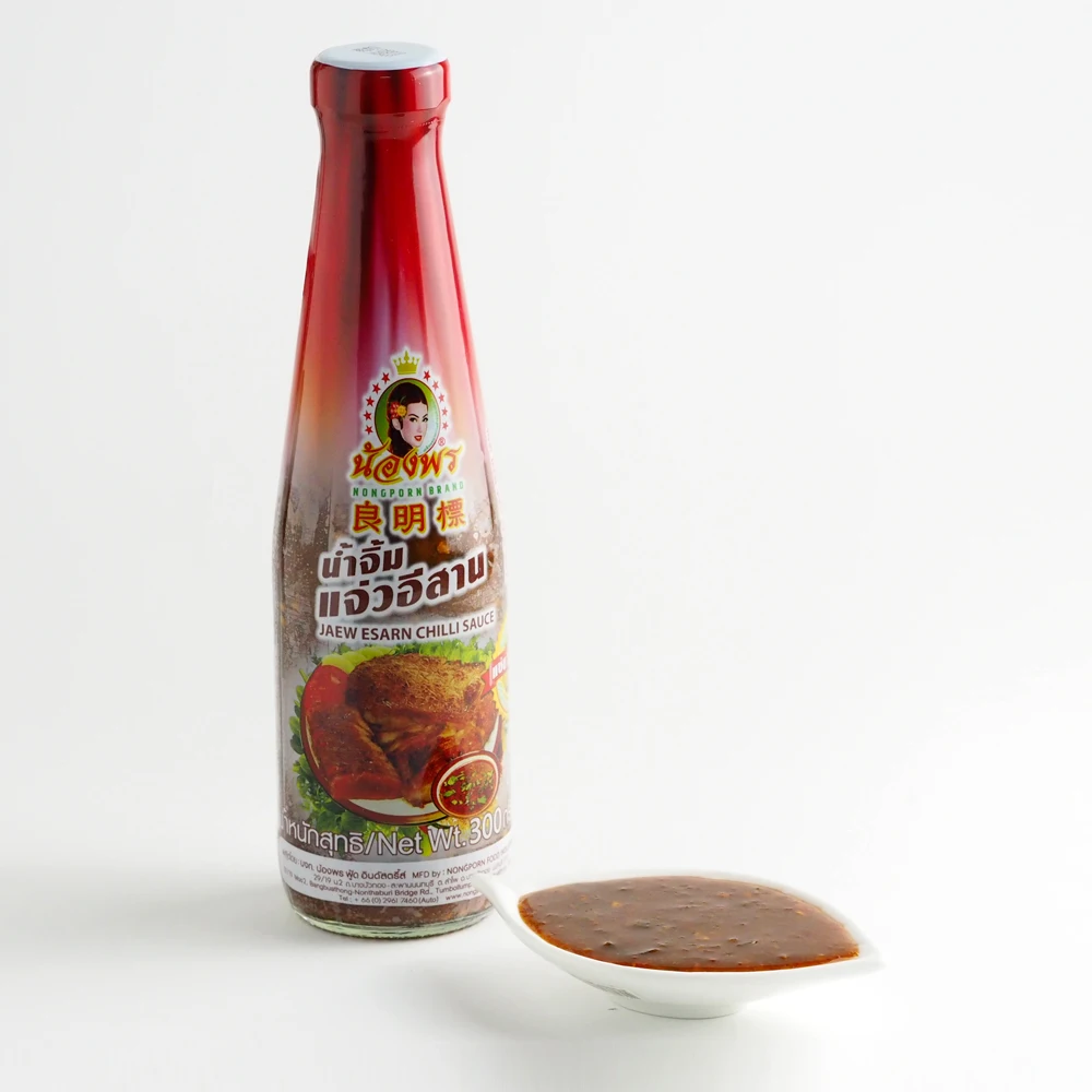 Nong Pon Dipping Jaew Esarn Chilli Hot Sauce Glass Bottle Package 300 ML Red Hot Chili Sauce Chili Paste