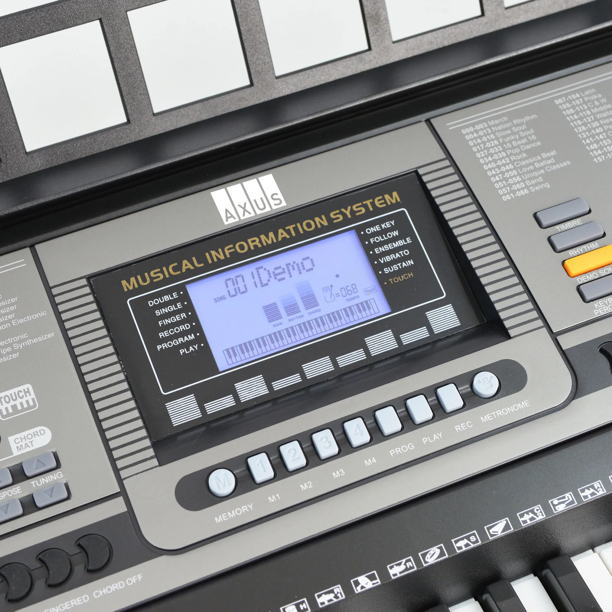 Axus AXP2L Light Up Portable Music Keyboard 61 Keys Touch Sensitive Lesson Function with Music Rest and Power Adaptor