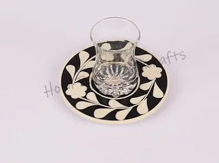 New Design Indian Handmade Mother Of Pearl Bone Inlay Tea Coaster Tea Saucer Set For Coffee Table Trays Coasters Set Qatar Dubai