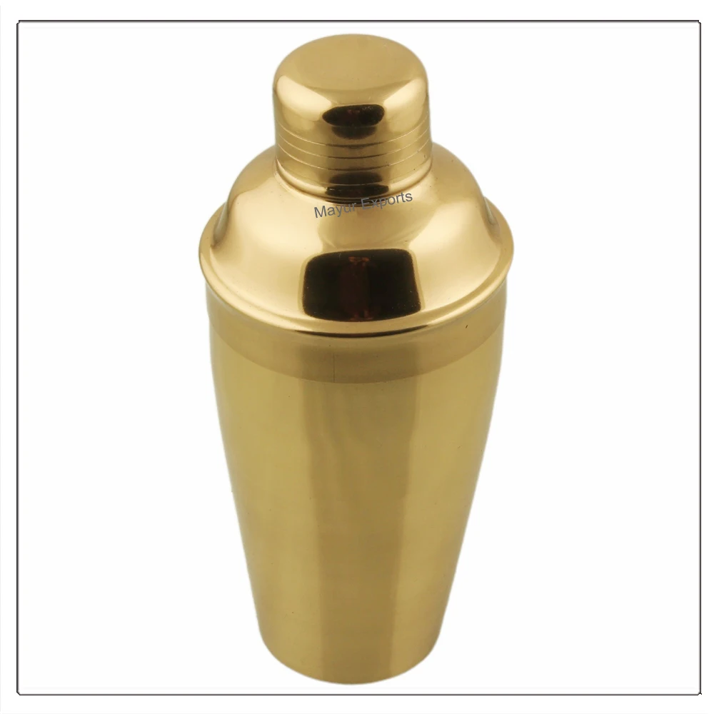 Stainless Steel Cocktail Shaker with Brass Gold Finishing