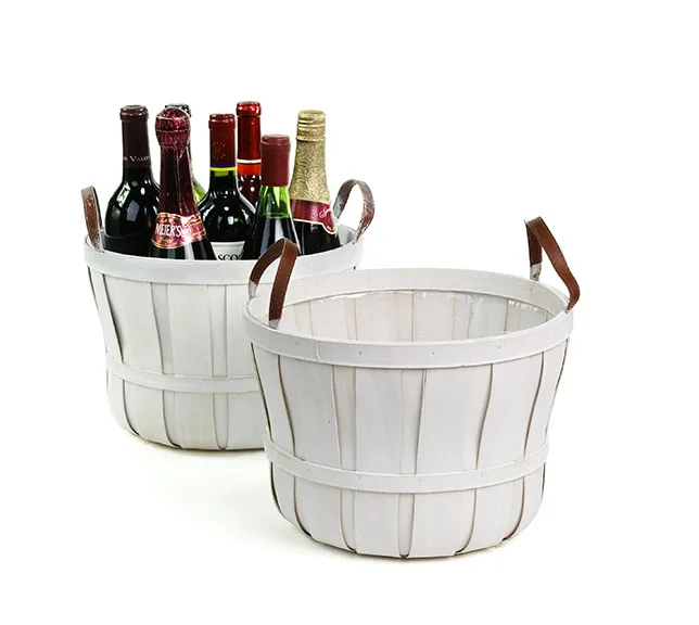 Woodchip Bushel Basket with Faux Leather