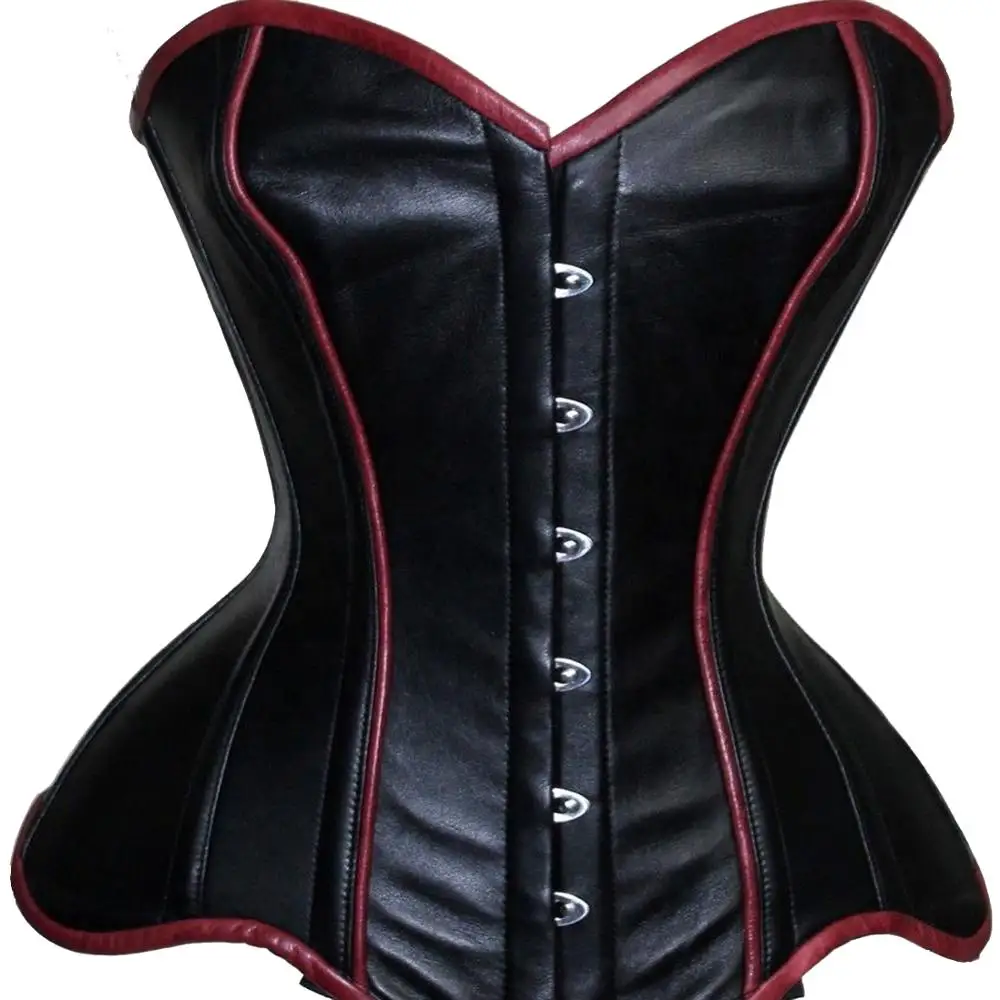 Genuine Leather Heavy Duty Full Steel Boned Waist Training Long Corsets