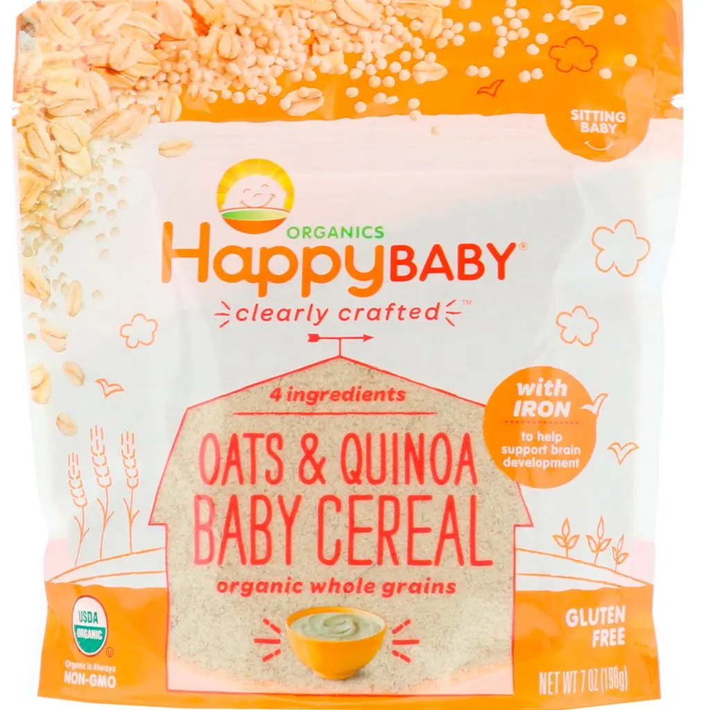Органические Хлопковые злаки Happy Baby, чисто обработанные, цельные зерна и циноа, 7 унций