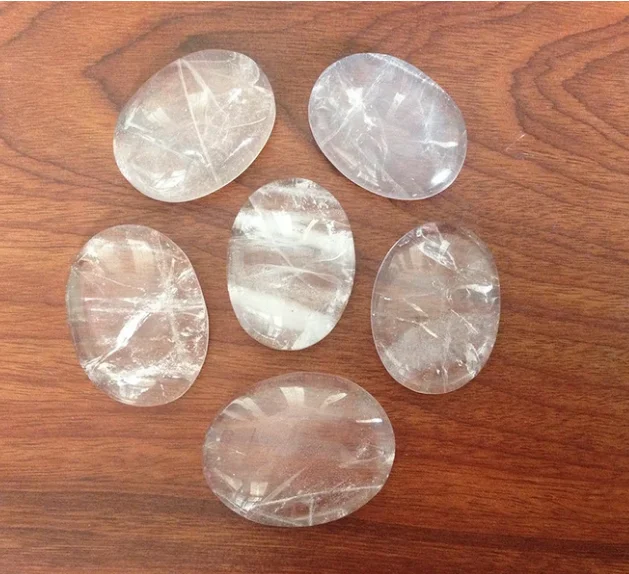 wholesale Clear Quartz Worry Stone for crystal healing Pocket Palm Stone Thumb Stone reiki crystal
