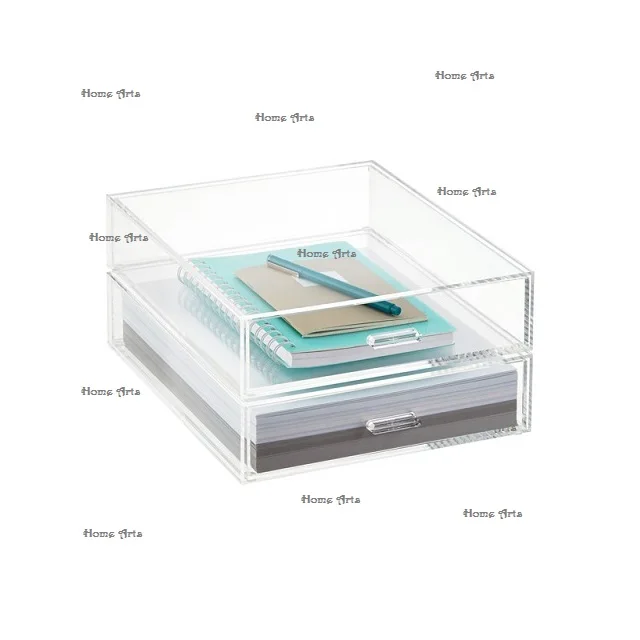 2 Tier Rectangle Shape Clear Acrylic Desk Organizer With Finest Quality Customized Size Desk Organizer For Sale