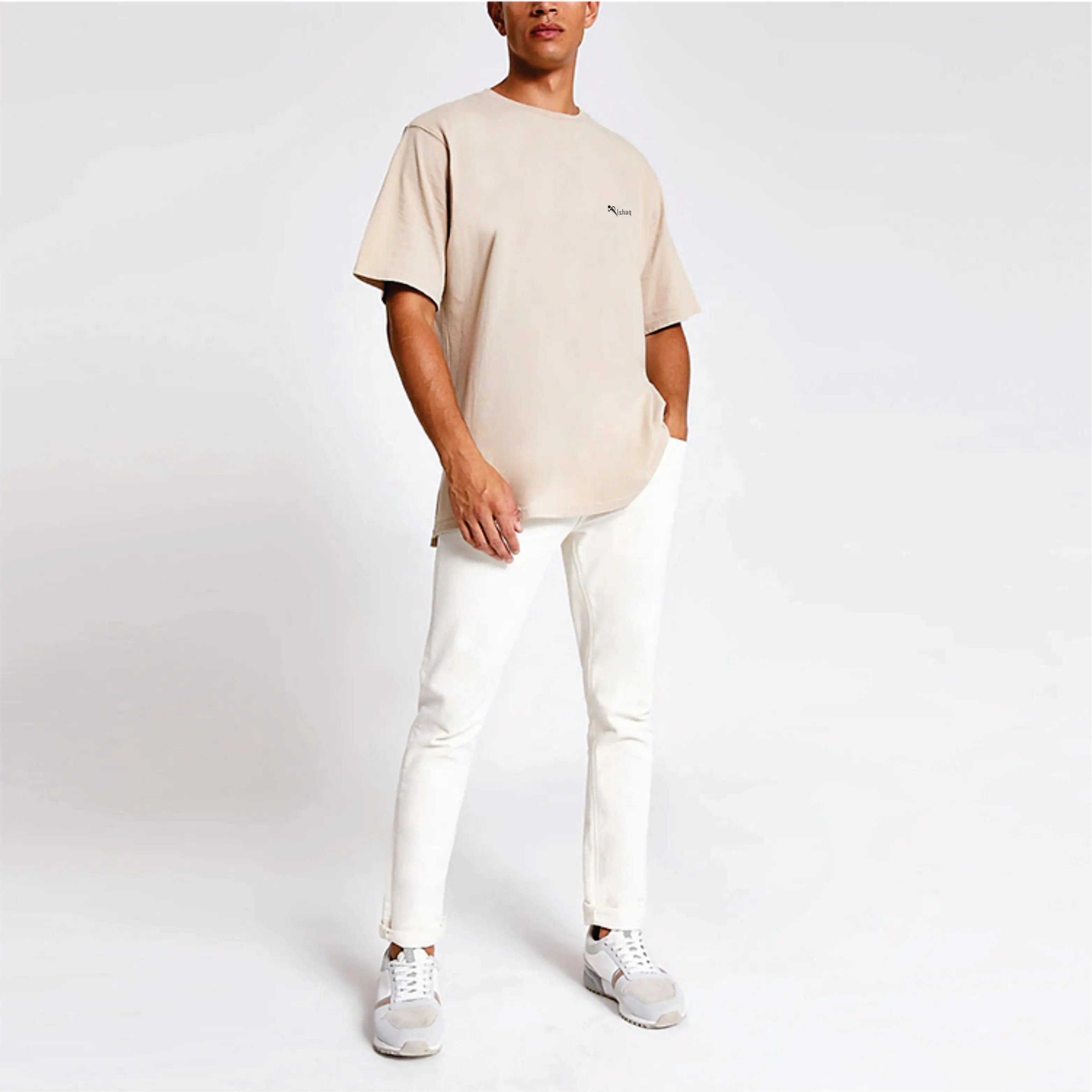 Высокое качество оптовая продажа дешевая Хлопковая мужская футболка цвета хаки