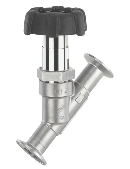 
The GEMUe 507 2/2-way angle seat globe valve has an ergonomically designed plastic handwheel and is manually operated. 