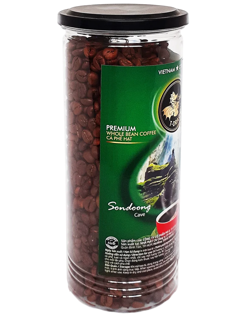 Vietnam Whole Bean Coffee Sugar-Free 360GR CAFE T-DRAGON - PREMIUM WHOLE BEAN - ARABICA ROBUSTA COFFEE BEAN