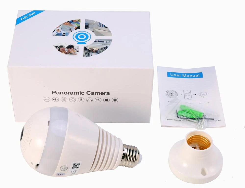 Home Security System Wireless WiFi Surveillance Hidden Light Bulb Panoramic Camera