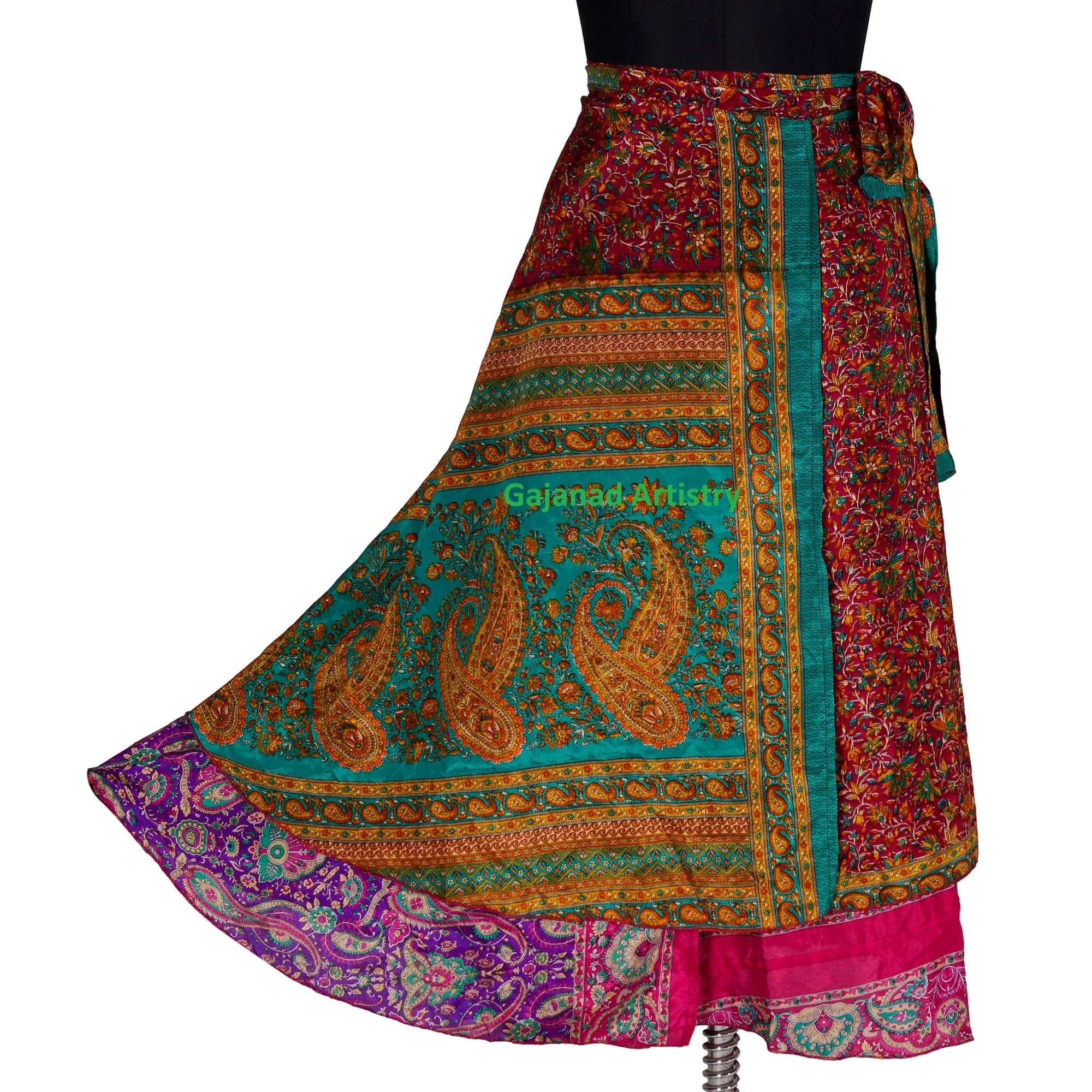 Wrap Long Skirt Festival Summer Casual Skirts Beach Sexy Look Designer Printed  Silk Sari Reversible Two Layer long Wrap Around