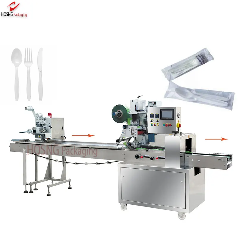 Semi Automatic Cutlery Packing Machine For  Disposable Plastic Tableware Spoon Knife Fork Set With Pillow Type Bag