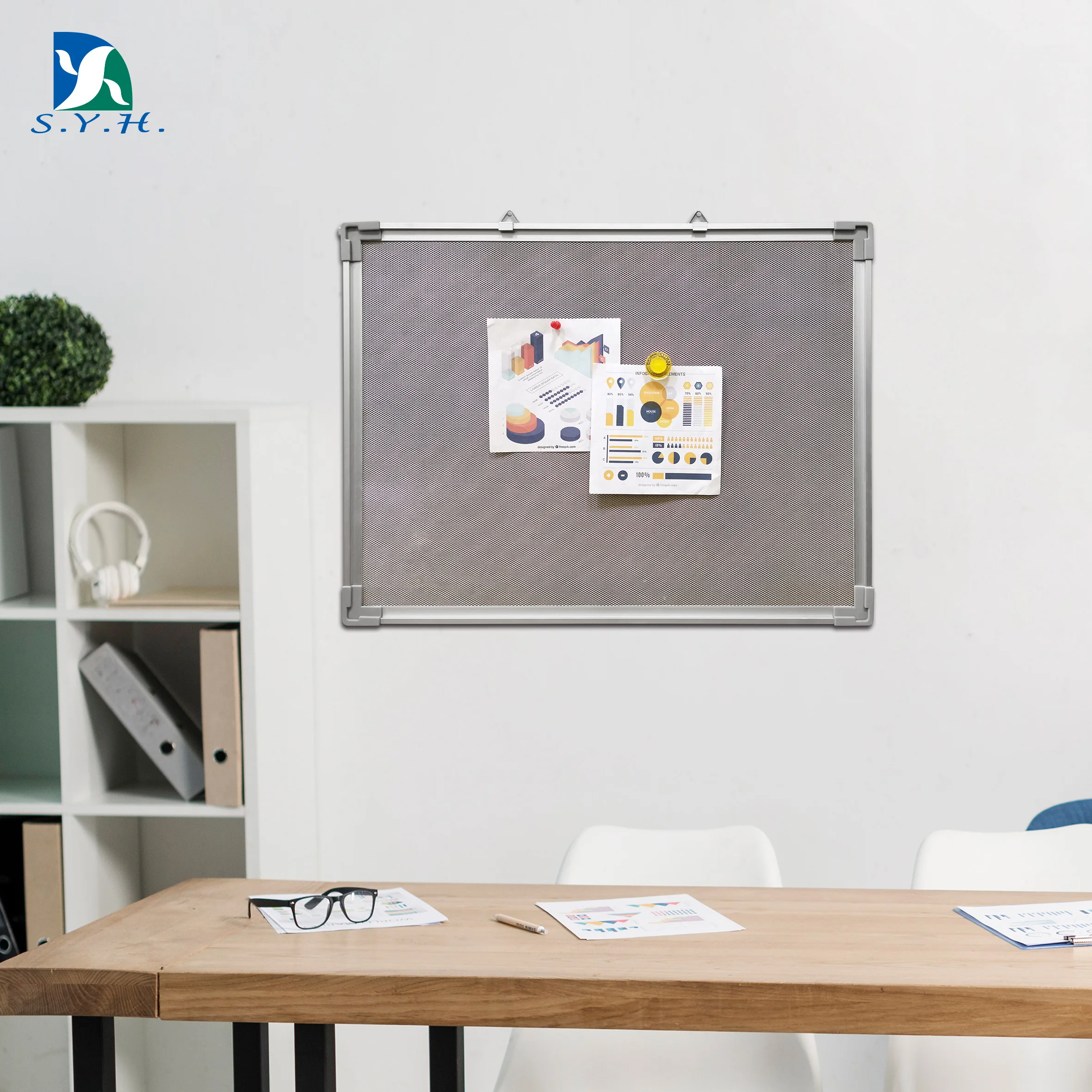 
Magnetic steel net bulletin board with aluminum frame for home 