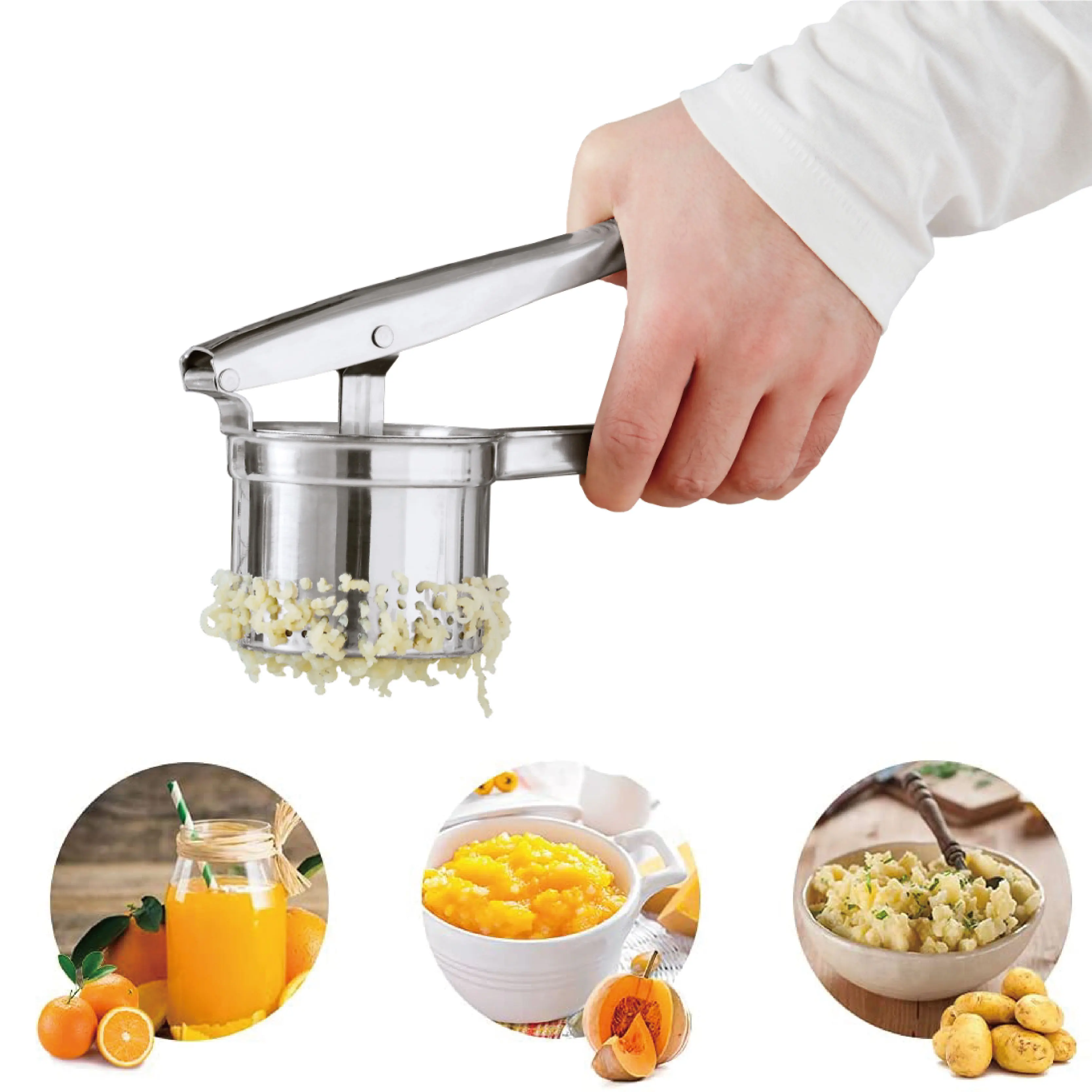Durable stainless steel potato press metal potato masher